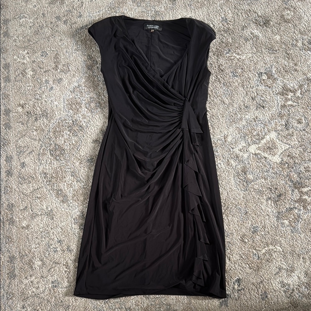 Evan Picone Black Ruched Sheath Midi Dress